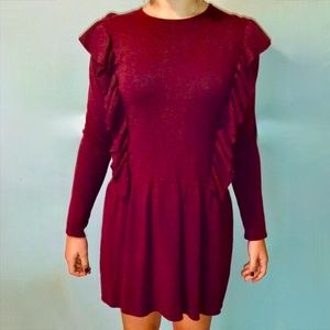 Zara girls burgundy knit dress with flounces